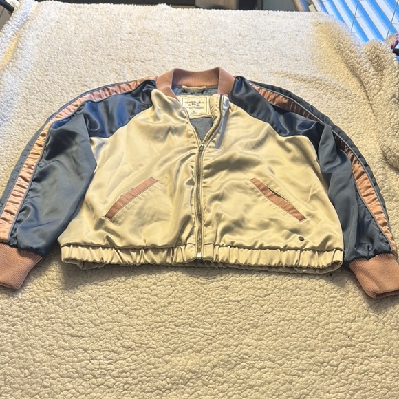 Abercrombie & Fitch Jackets & Blazers - Abercrombie & Fitch Cream and Blue Bomber Jacket